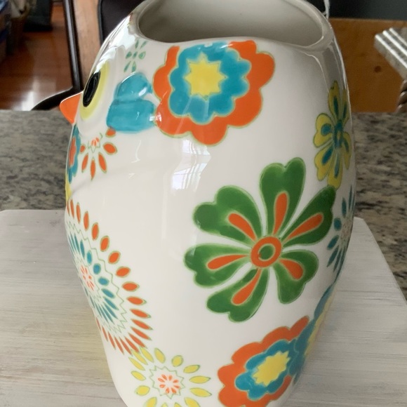 Pier-One Hand Painted Ceramic Owl Vase Or Kitchen Utensil - Picture 2 of 6